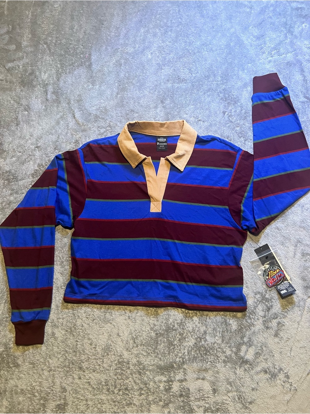 No Boundaries Stranger Things Cropped Rugby Polo Shirt w/ Patches